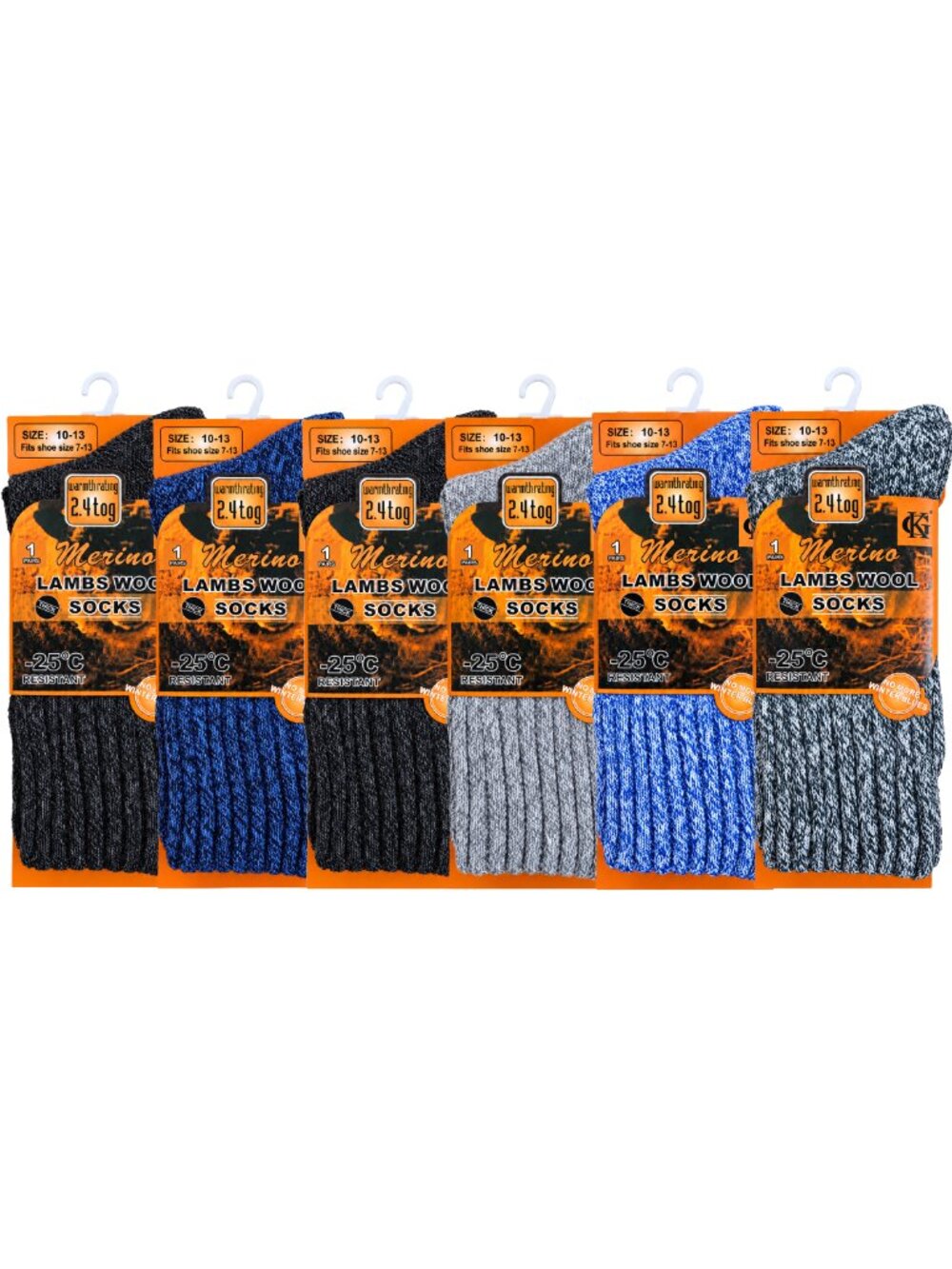 Men's Lamb Wool Thermal Winter Socks, 10-13 Marled Cold Weather Warm Boot 6-Pack